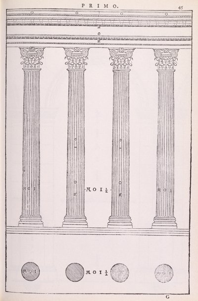 複合注文、パラディオによって書かれた「I Quattro Libri dell&39;Architettura」のファクシミリコピーからのイラスト、最初に1570年に出版 作： Andrea Palladio